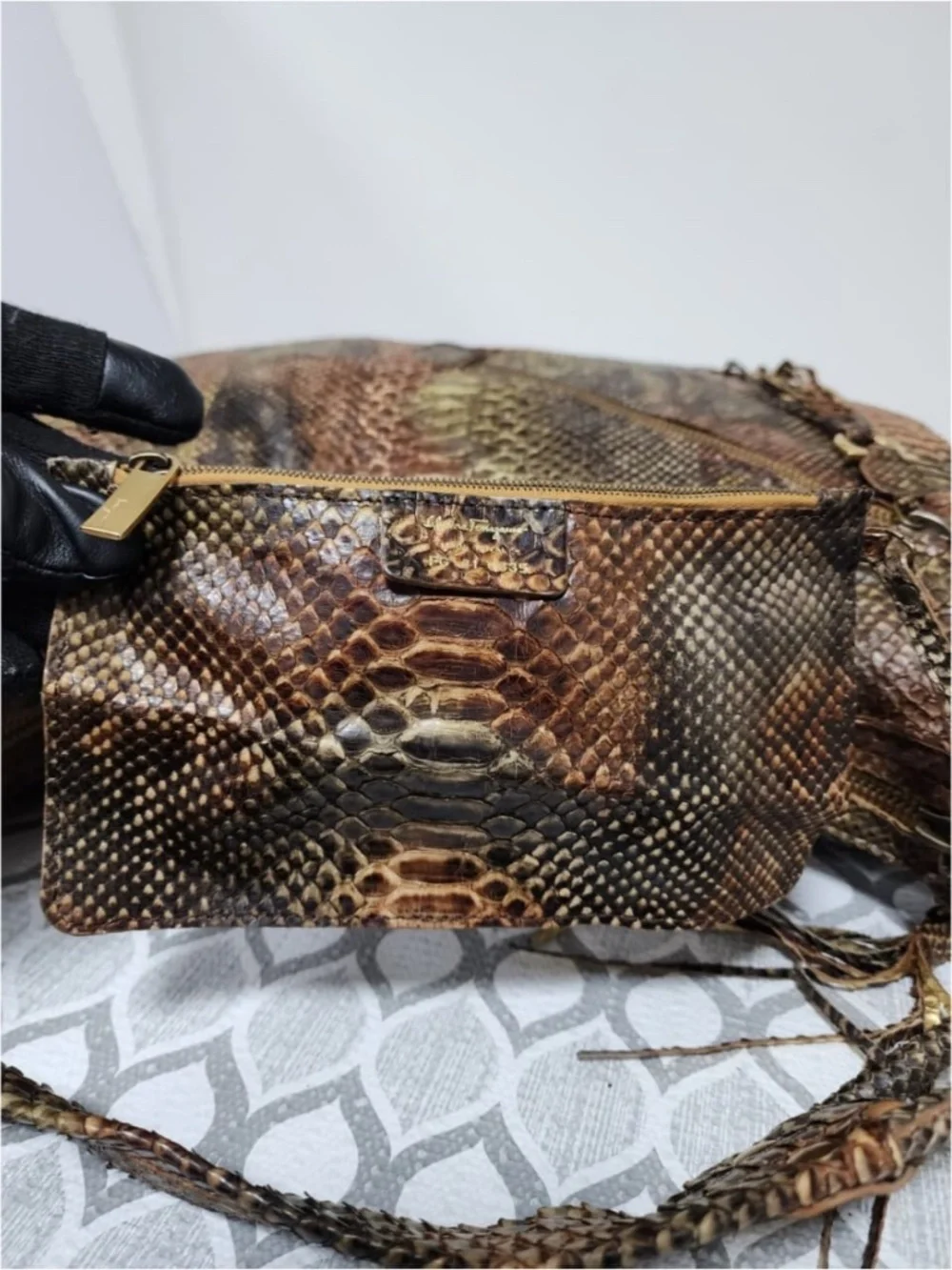 Authentic Salvatore Ferragamo Large Python Leather Hobo Bag Brown